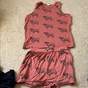 Red Tank Top and Shorts Set with Buffalo Print